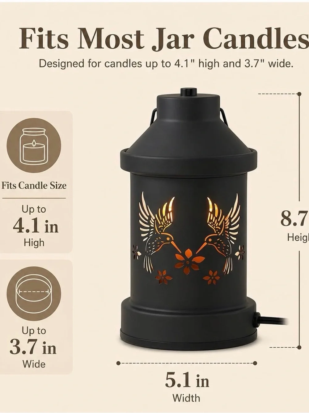 Vintage Black Hummingbird Lantern Table Accent Lamp - Decorative Home Accent